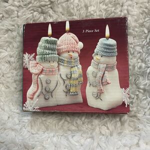 New 3 Piece Set of Christmas-themed snowman candles, Snowman Puzzle Candles"